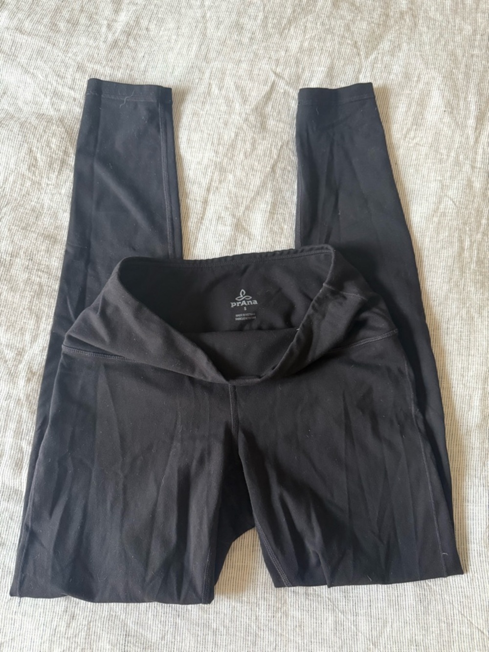 Prana Black High-Rise Yoga Leggings with Fold-Over Waistband